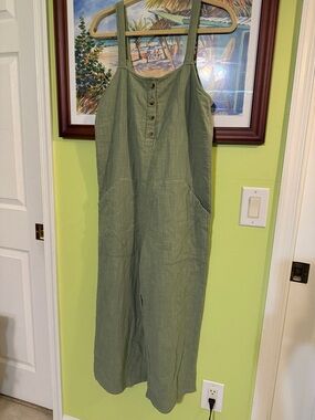 Billabong Olive Green Linen Jumpsuit with Button Front